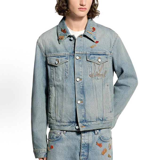 lv louis vuitton decorative patch trucker denim jacket